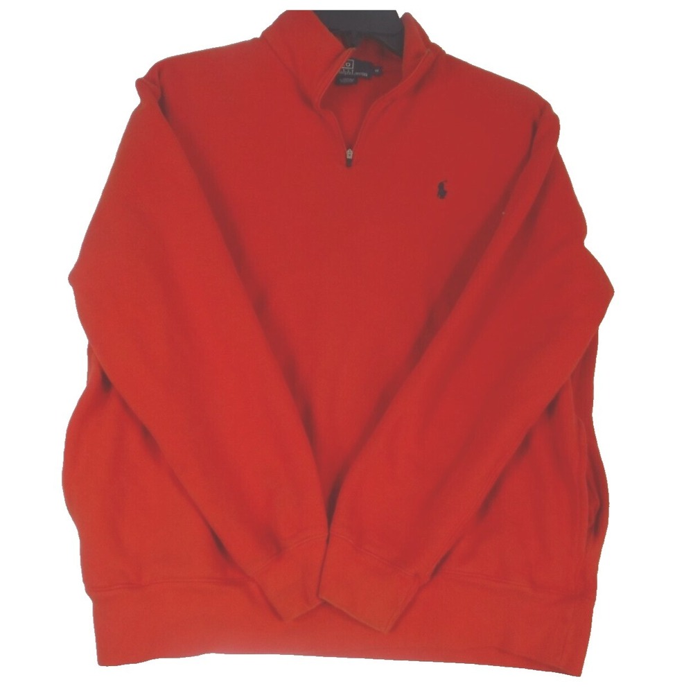 Polo Ralph Lauren Orange Quarter Zip Long‎ Sleeve Pullover Sz M Men's